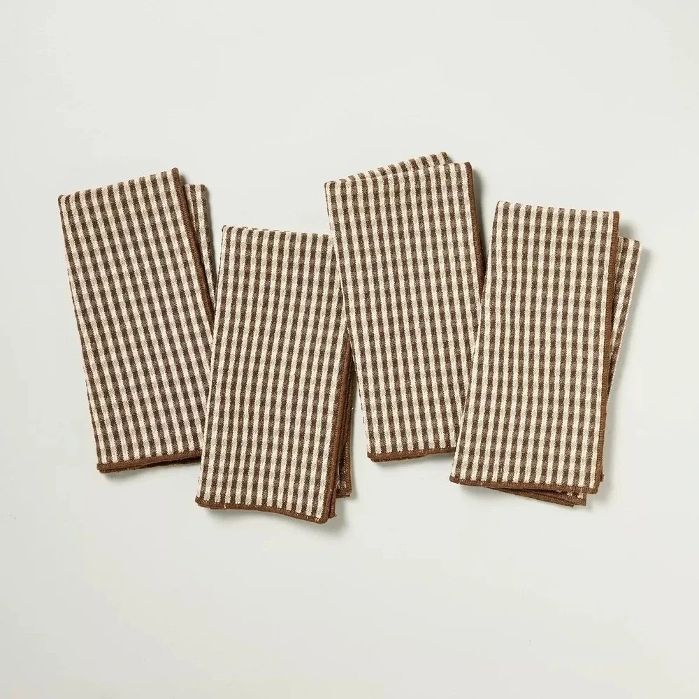 4pk Serged Edge Gingham Cloth Napkins Brown - Hearth & Hand Magnolia, Target